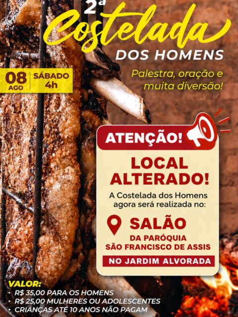 🚨🚨 *RECADO IMPORTANTE*🚨🚨
A Costelada do MFC está *CONFIRMADA* no sábado, porém vamos *TRANSFERIR O LOCAL DO EVENTO.*
O evento será realizado no salão da Paróquia São Francisco de Assis, no Jardima Alvorada. Isso se fez necessário pela instabilidade do tempo.
Manteremos o mesmo formato do evento, e só mudaremos o local.
Diante disso é importante que façam o quanto antes as *INSCRIÇÕES*, pois teremos que limitar a quantidade de pessoas de acordo com o limite do salão. E lembrando que para confirmar sua inscrição é necessário o pagamento e o envio do comprovante para a Elisangela do Victor.
Então o prazo para as inscrições se encerra amanhã ou assim que atingir um limite de inscritos (o que acontecer primeiro).
Qualquer dúvida estamos a disposição!
Link para inscrição
https://forms.gle/EWcwrVUkvfBduQa98
